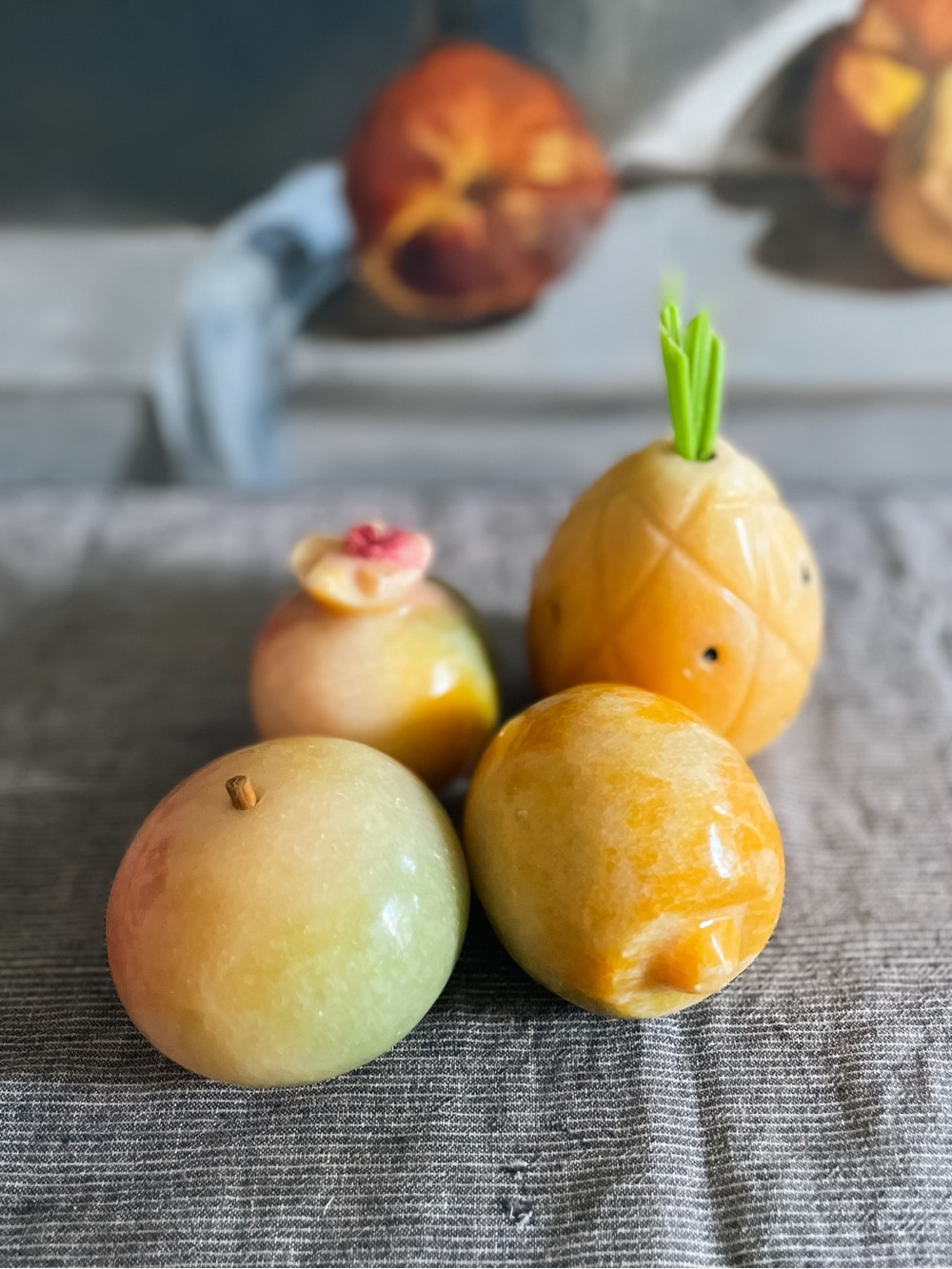 Stunning Carved Onyx Stone Fruit Decor Set - 4 Pieces - Picture 7 of 14